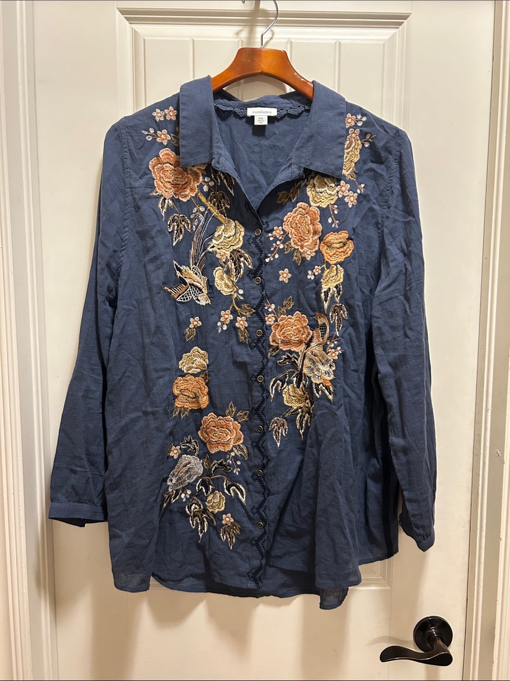 Sundance Embroidered Floral blue  Button-Up Top